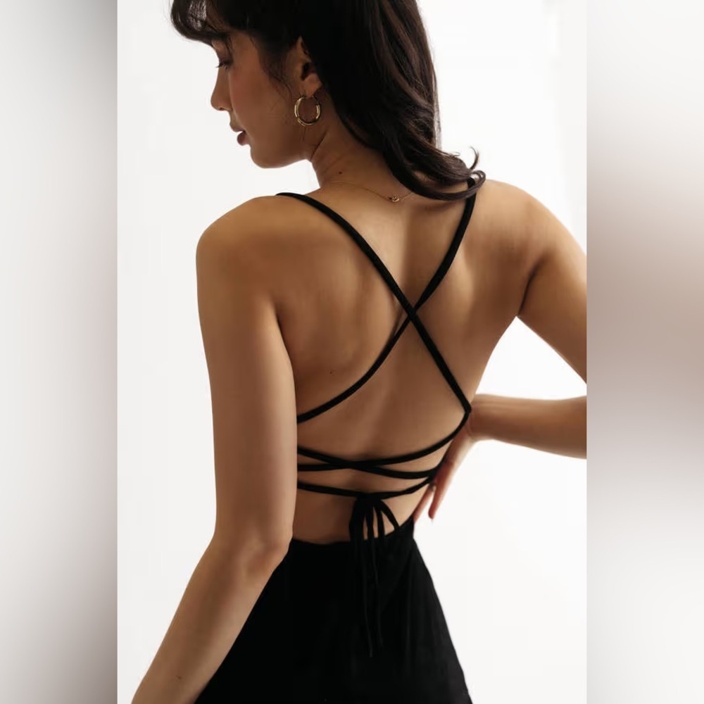 Black Tie up Open Back Mini Dress